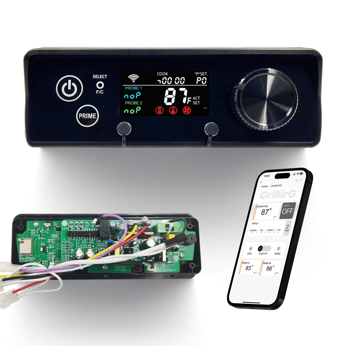 Meatender rectangular controller mounted on a Pit Boss board for precise heat control