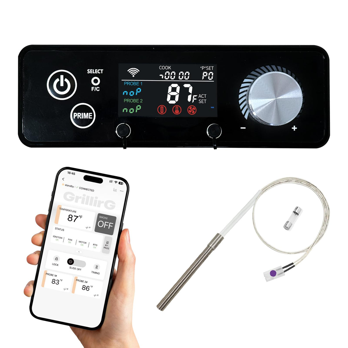 Meatender WiFi PID controller front view enabling precise temp control for pellet grills