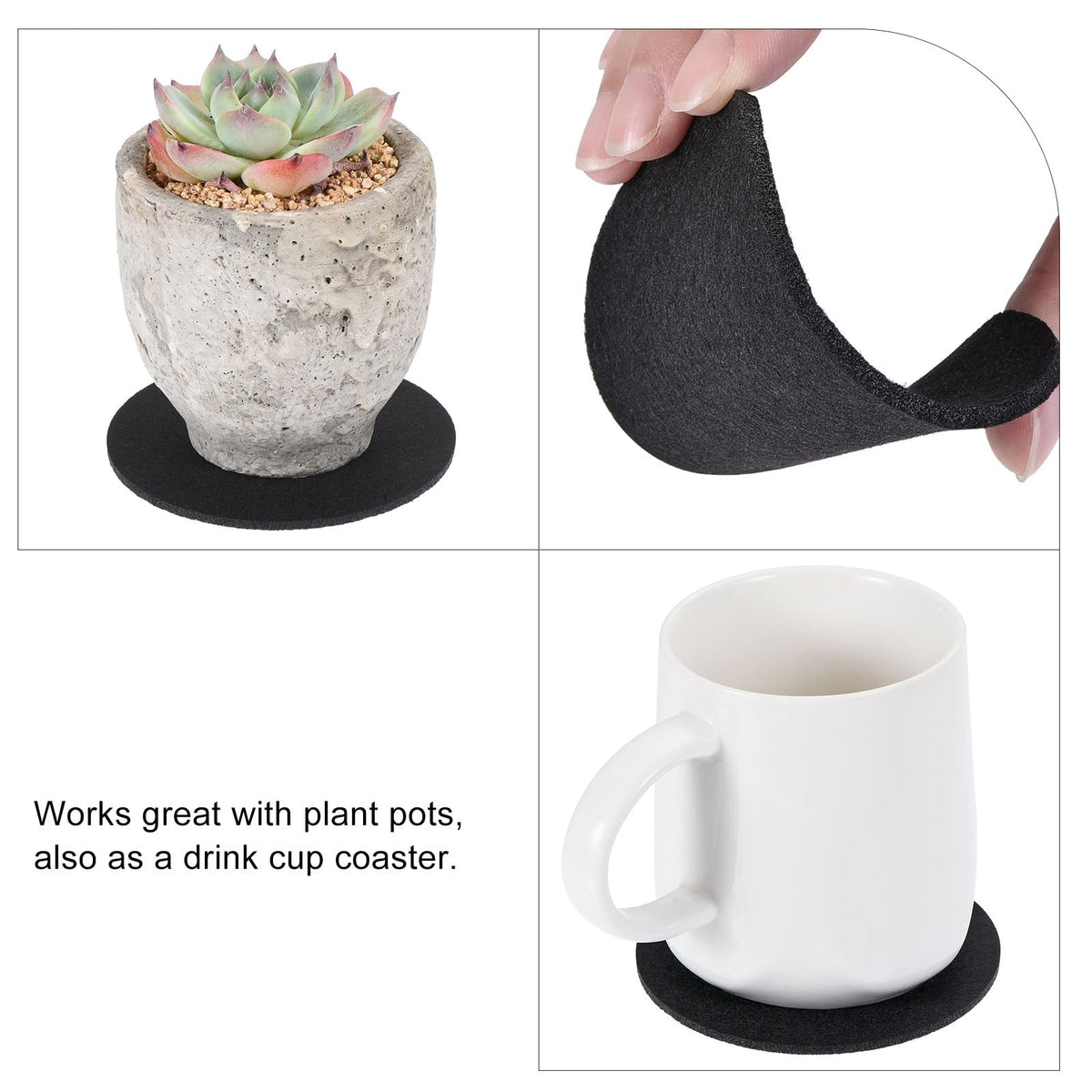 MECCANIXITY round felt coasters absorb moisture around pots and mugs.