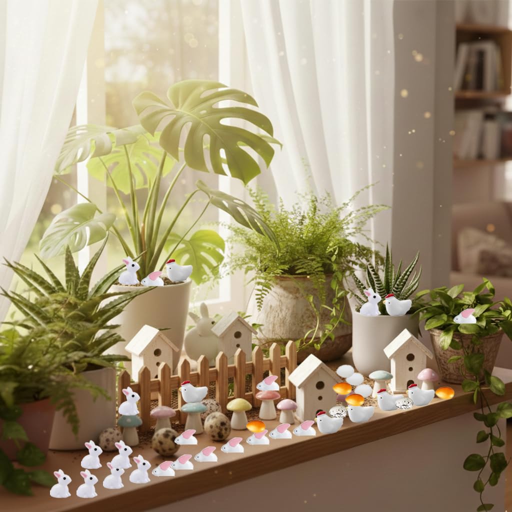 Meckerni eggs and animals arranged for dollhouse scenes.