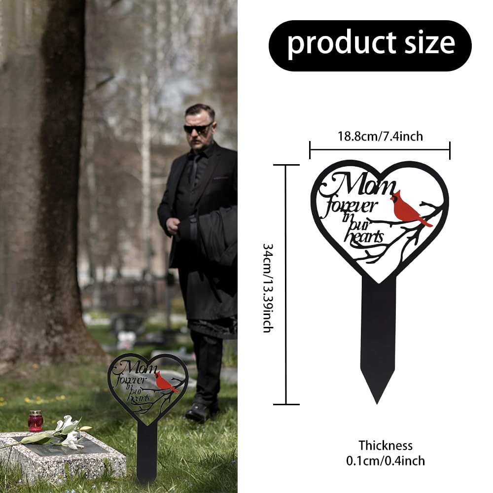 Meckerni heart-shaped memorial with cardinal design honoring Mom outdoors