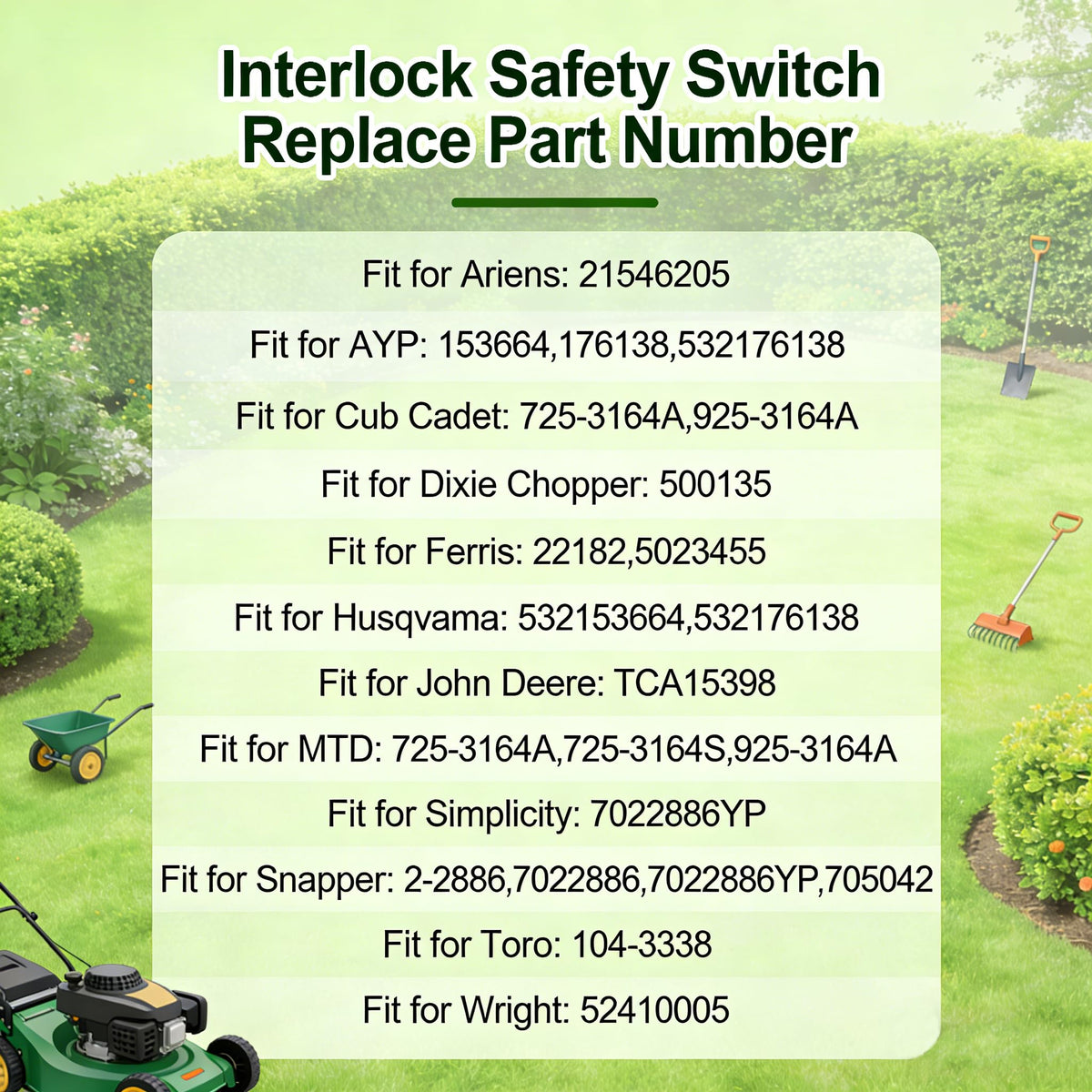 Meckparts interlock safety switch 925-3164a side view, easy swap for compatible mowers