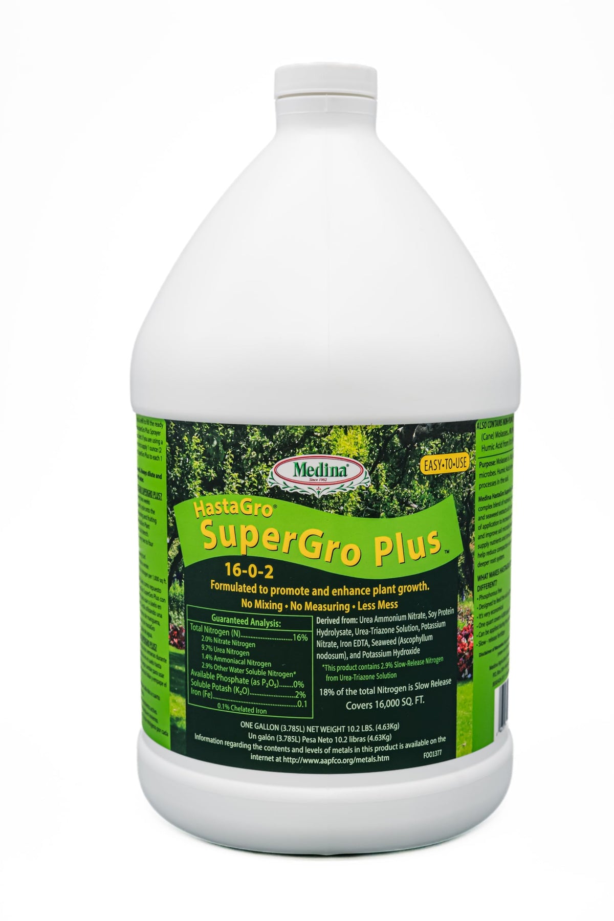 Medina HastaGro 16-0-2 bottle showing rapid lawn green-up