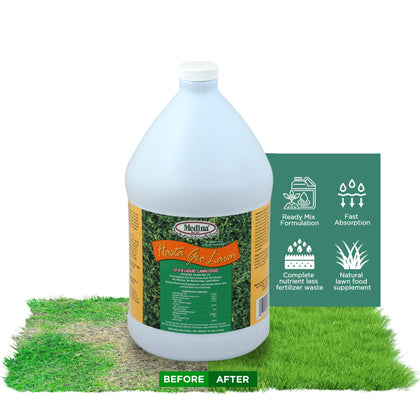Medina HastaGro liquid fertilizer bottle demonstrating ready-to-spray convenience for greener lawns.