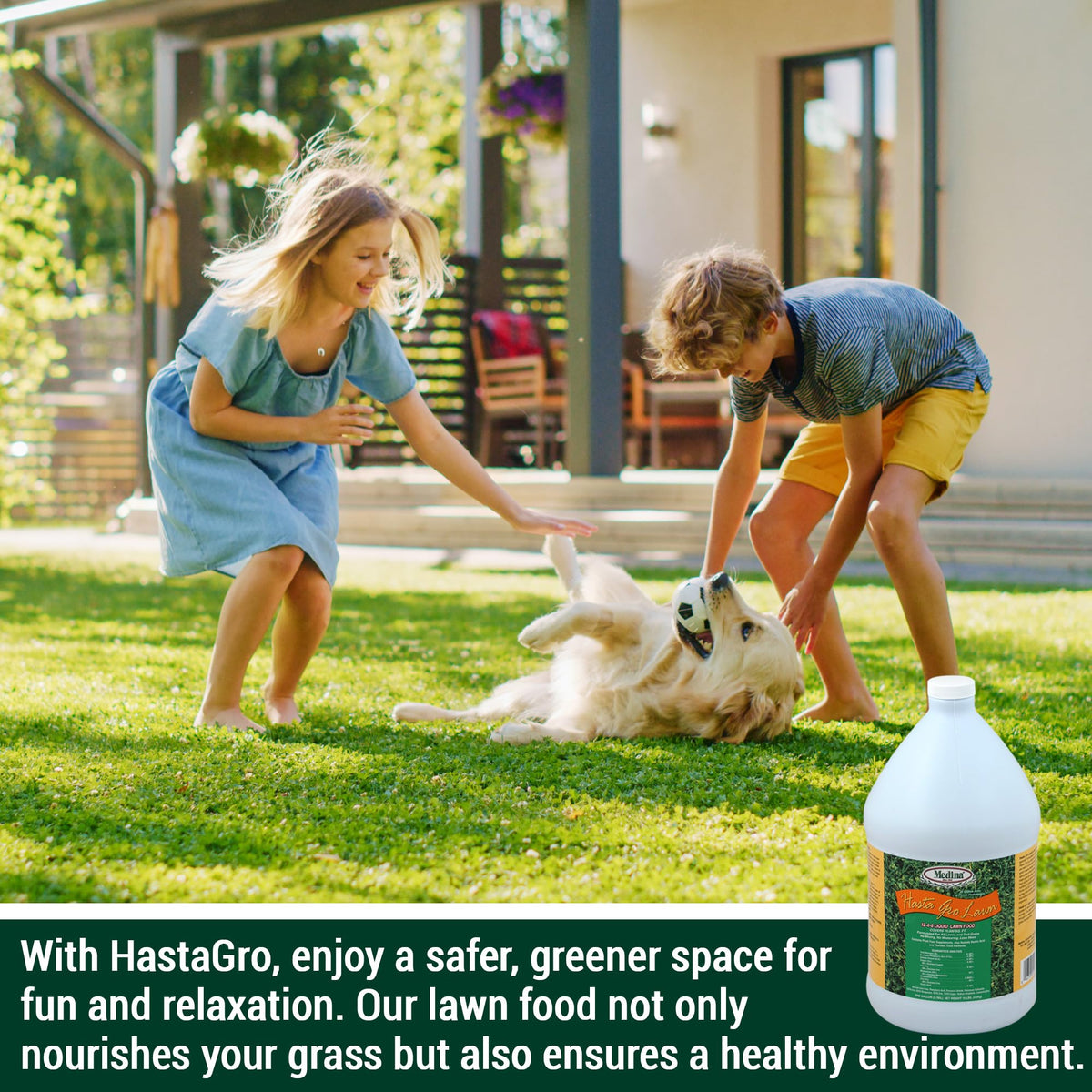 Medina HastaGro packaging box highlighting ready-to-use lawn nutrition.