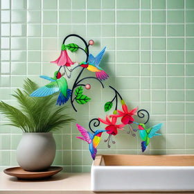 Meduofon hummingbird wall decor mounted on a fence for exterior charm.