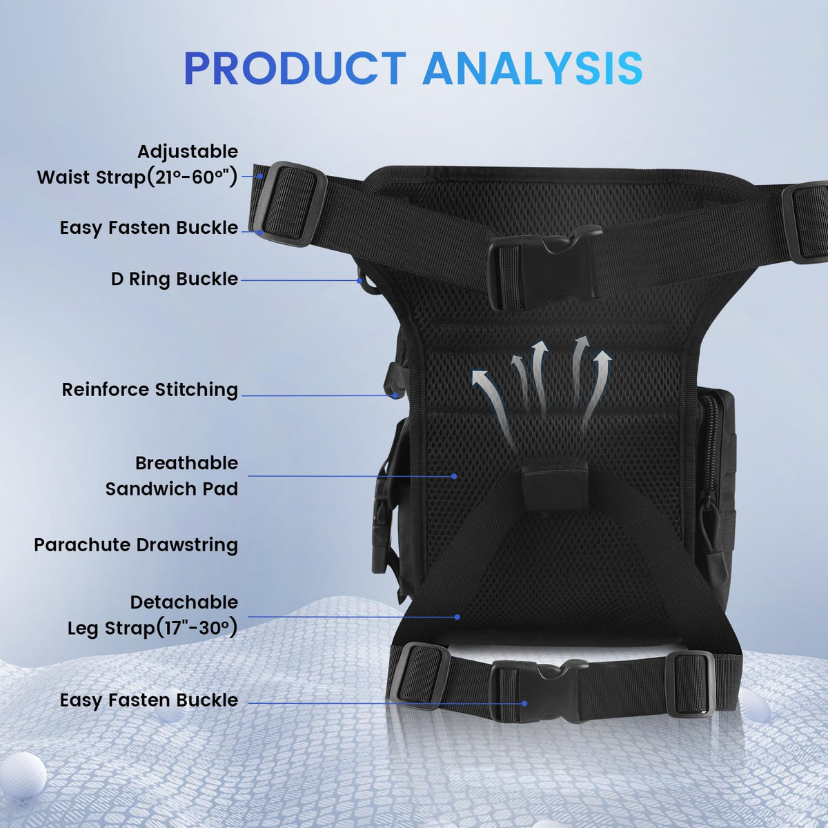 Meejaa metal detecting waist bag back view featuring breathable padding and honeycomb vent design.