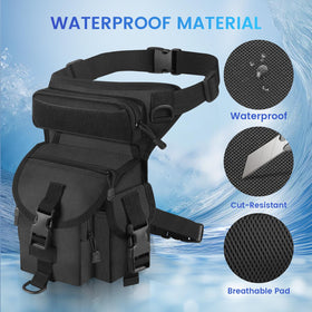 Meejaa metal detecting waist bag side view showing adjustable belt and leg straps for comfort.