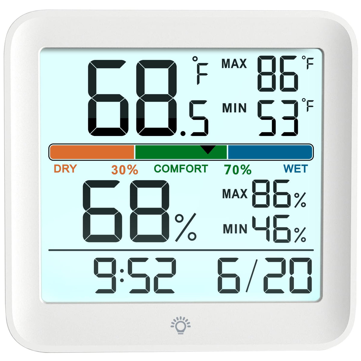 MeesMeek indoor thermometer with backlight for easy night readings.