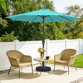 Close-up of MEWAY teal crank handle for easy operation and quick shade.