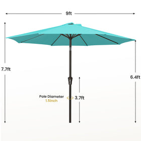 MEWAY 9ft teal umbrella set up on an outdoor table arrangement.