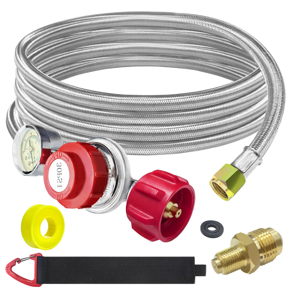 MEFUN 12ft propane hose with regulator and glow-in-the-dark gauge for outdoor cooking