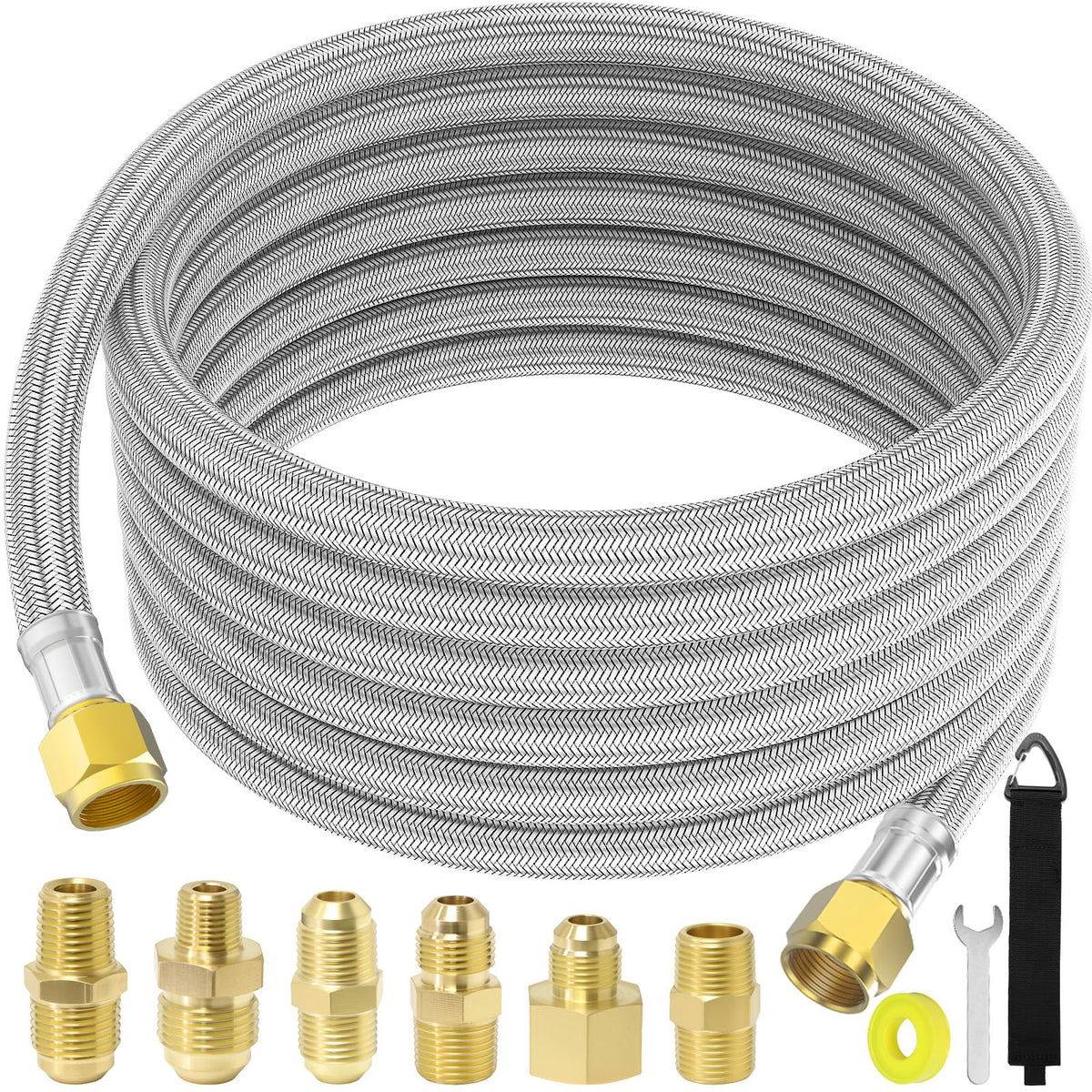 MEFUN 24ft propane hose extension in use for extended grilling reach.