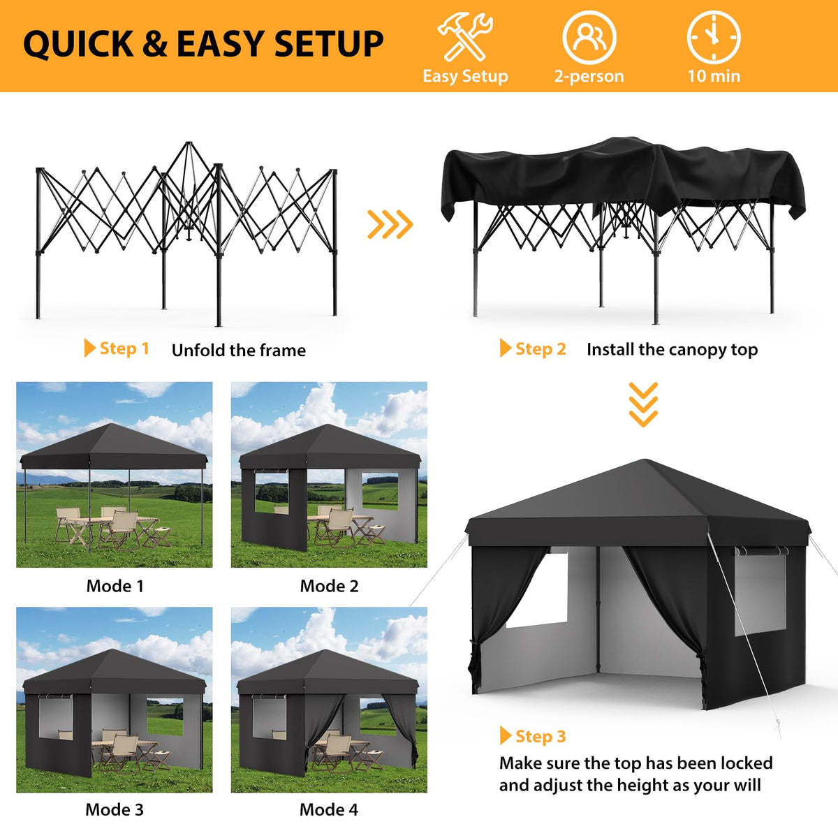 MegaChoice adjustable-height frame adapts to table heights and standing events