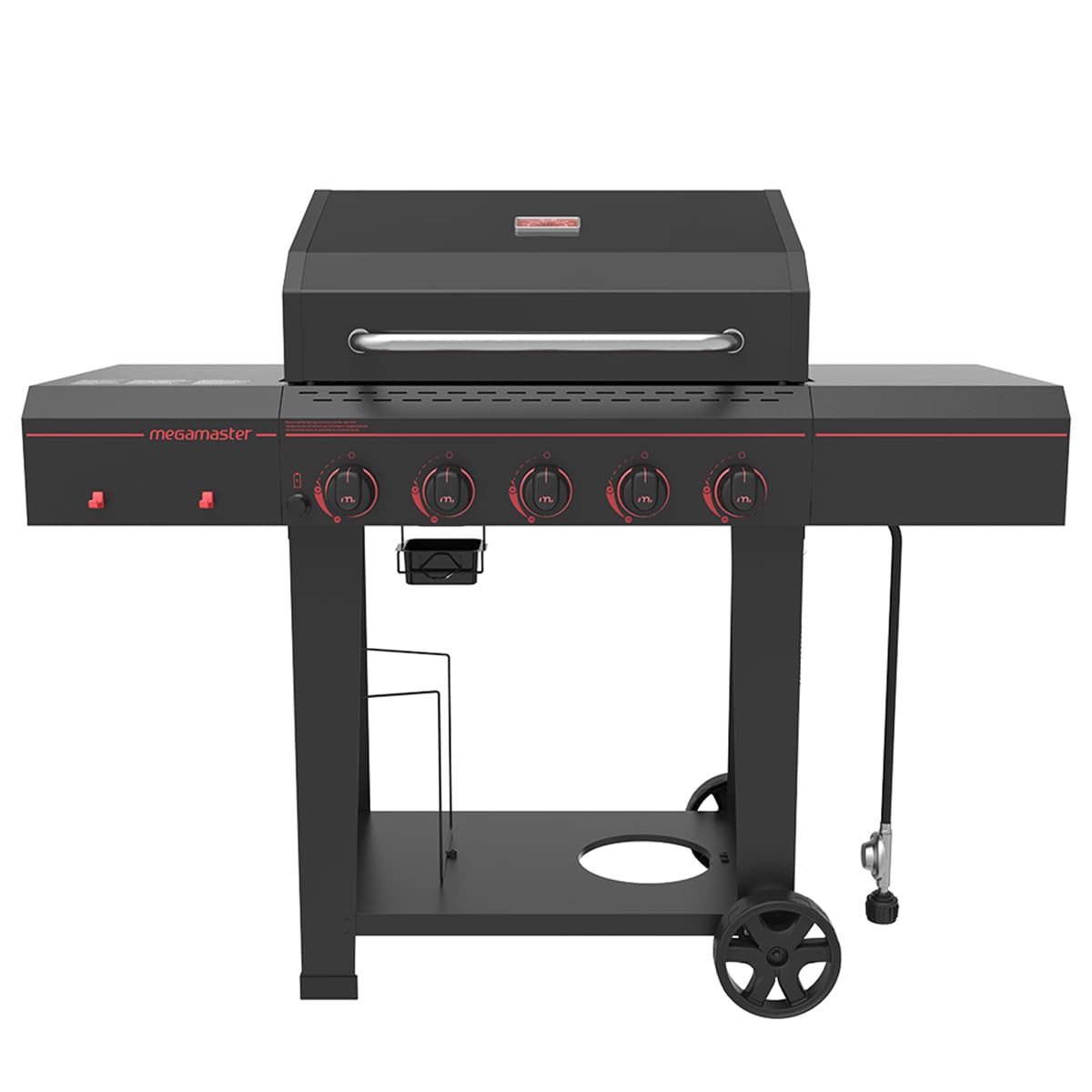 Megamaster 5-burner grill front view shows even heat potential for family barbecues.