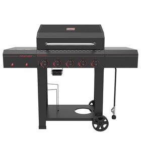 Megamaster 5-burner grill front view shows even heat potential for family barbecues.