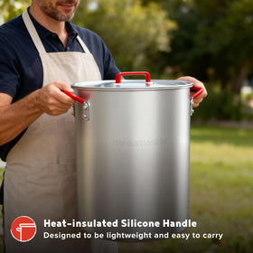 Megamaster aluminum fryer pot with even heat distribution for consistent cooking.