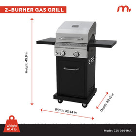 Megamaster Deluxe 2-Burner Grill 28,000 BTU heat output for quick searing and cooking