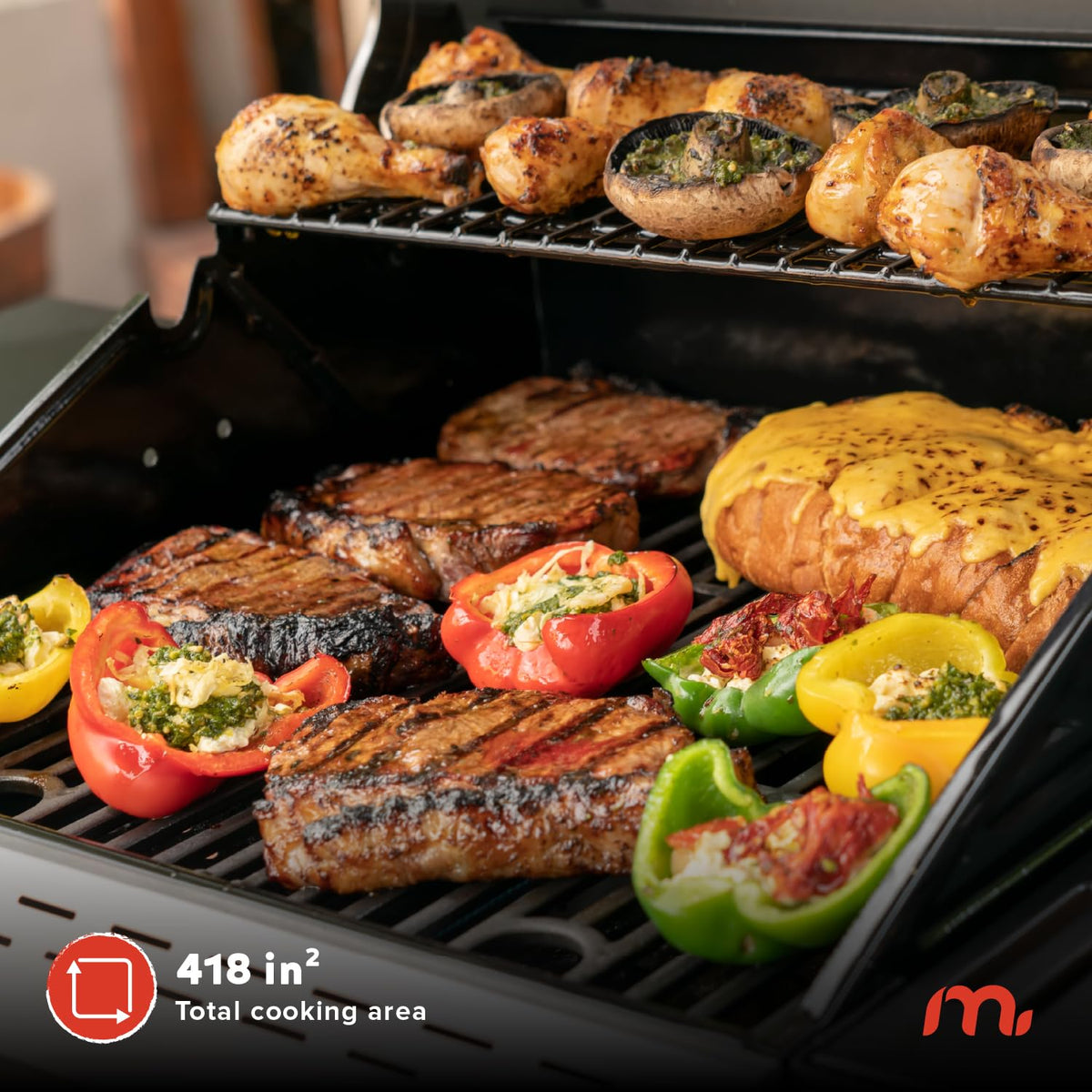 Megamaster Deluxe 2-Burner Grill cooking area ready for grilling a variety of foods