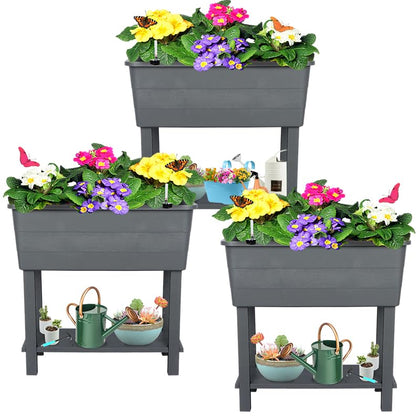 Megawodar self-watering elevated garden bed, assembled for a tidy balcony garden.