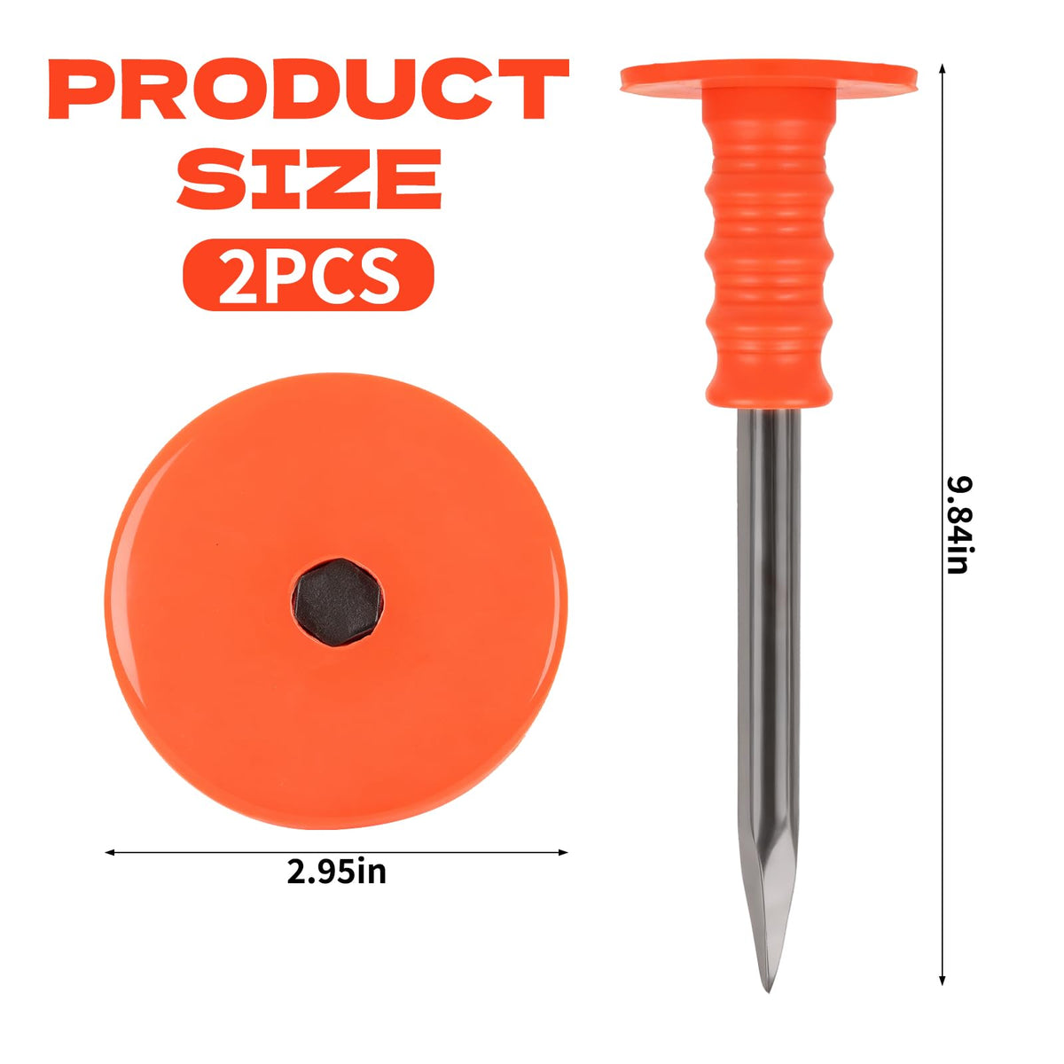 MegoSage steel survey stake in bright orange for visibility.