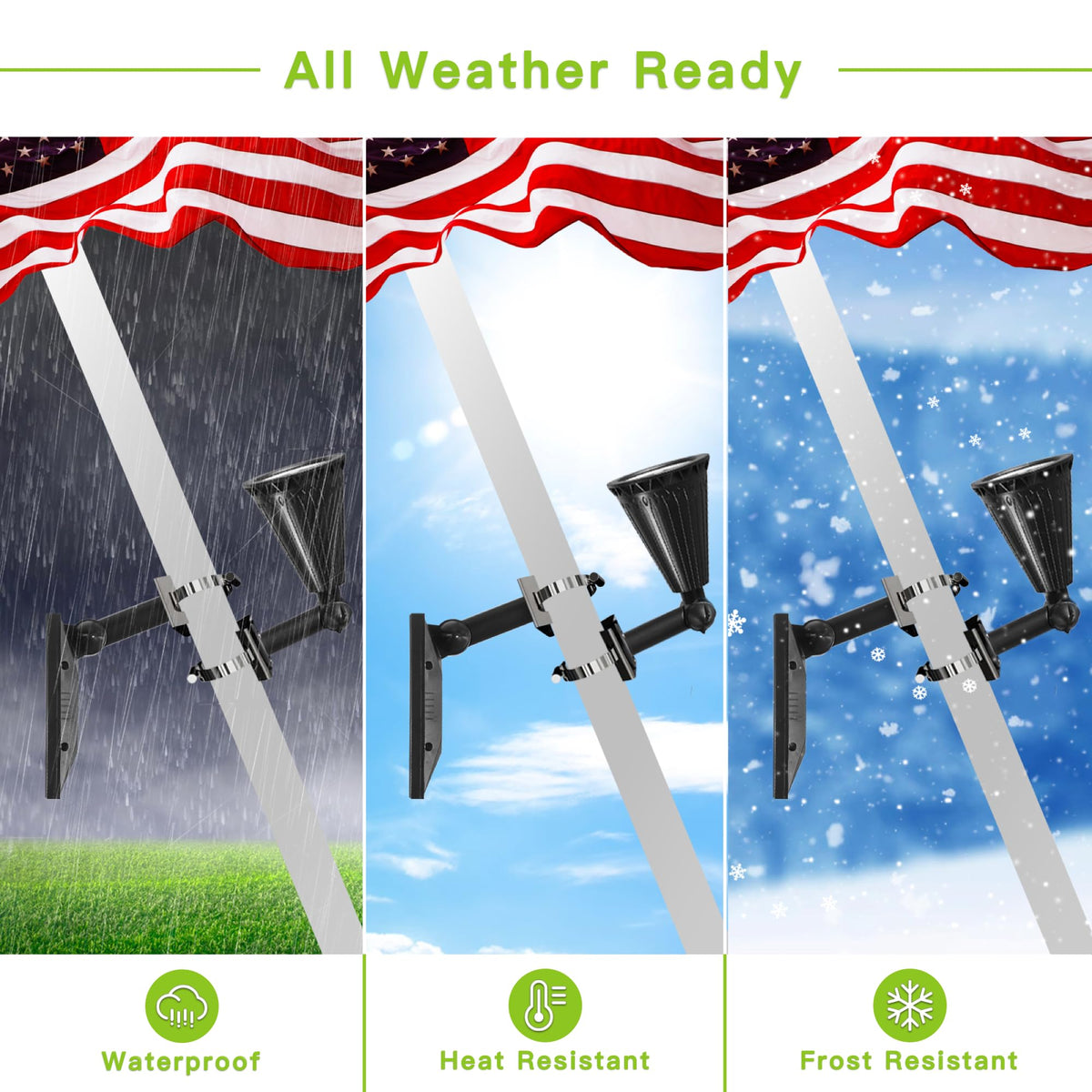 MEIHONG solar flag light 180deg panel captures more sun for longer run