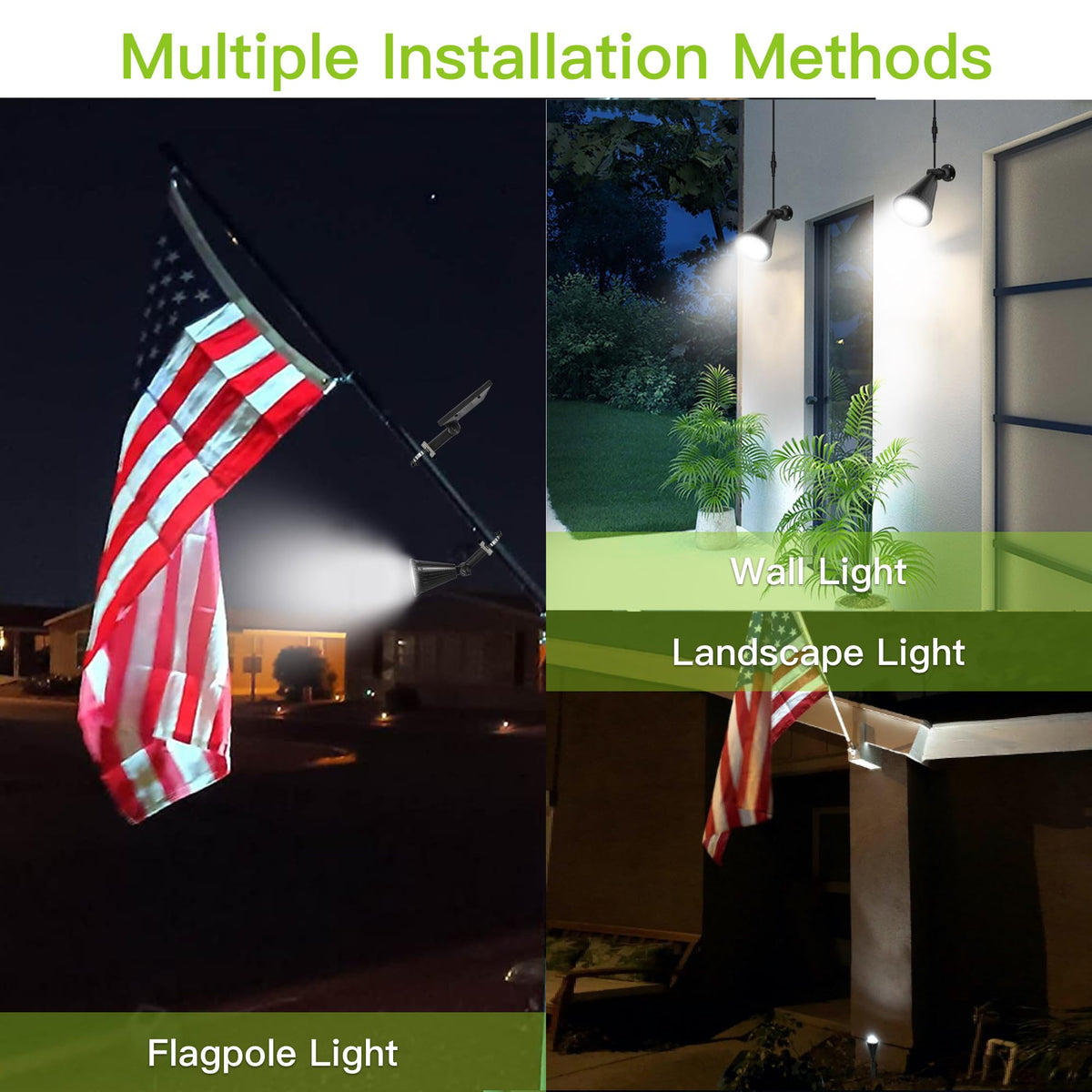 MEIHONG solar flag light on pole showing dusk-to-dawn performance