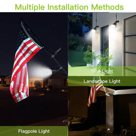 MEIHONG solar flag light on pole showing dusk-to-dawn performance