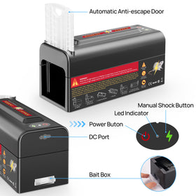 Meilen electric rat trap door-mechanism demonstrates automatic closing for secure trapping.