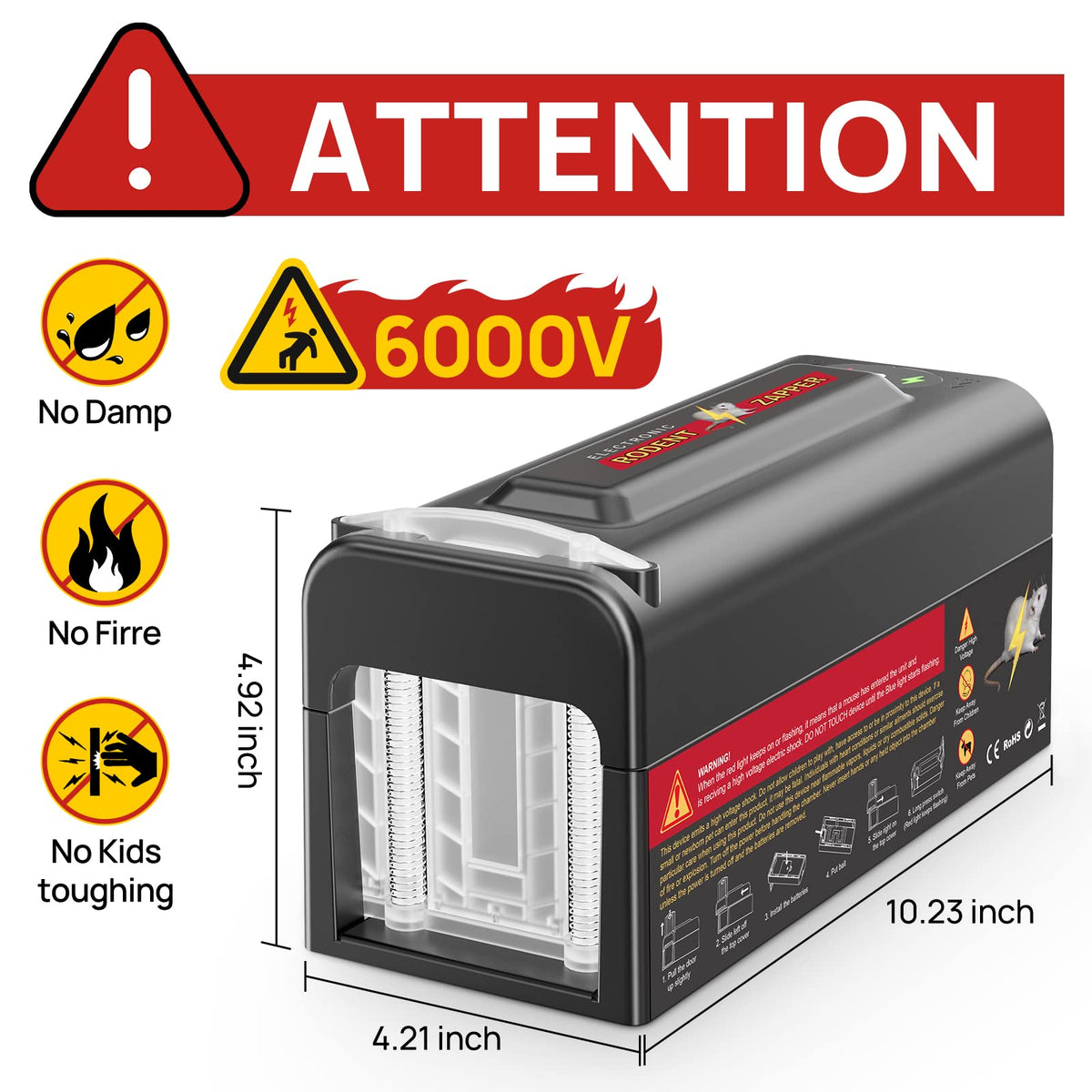 Meilen electric rat trap side view shows discreet placement in rooms.