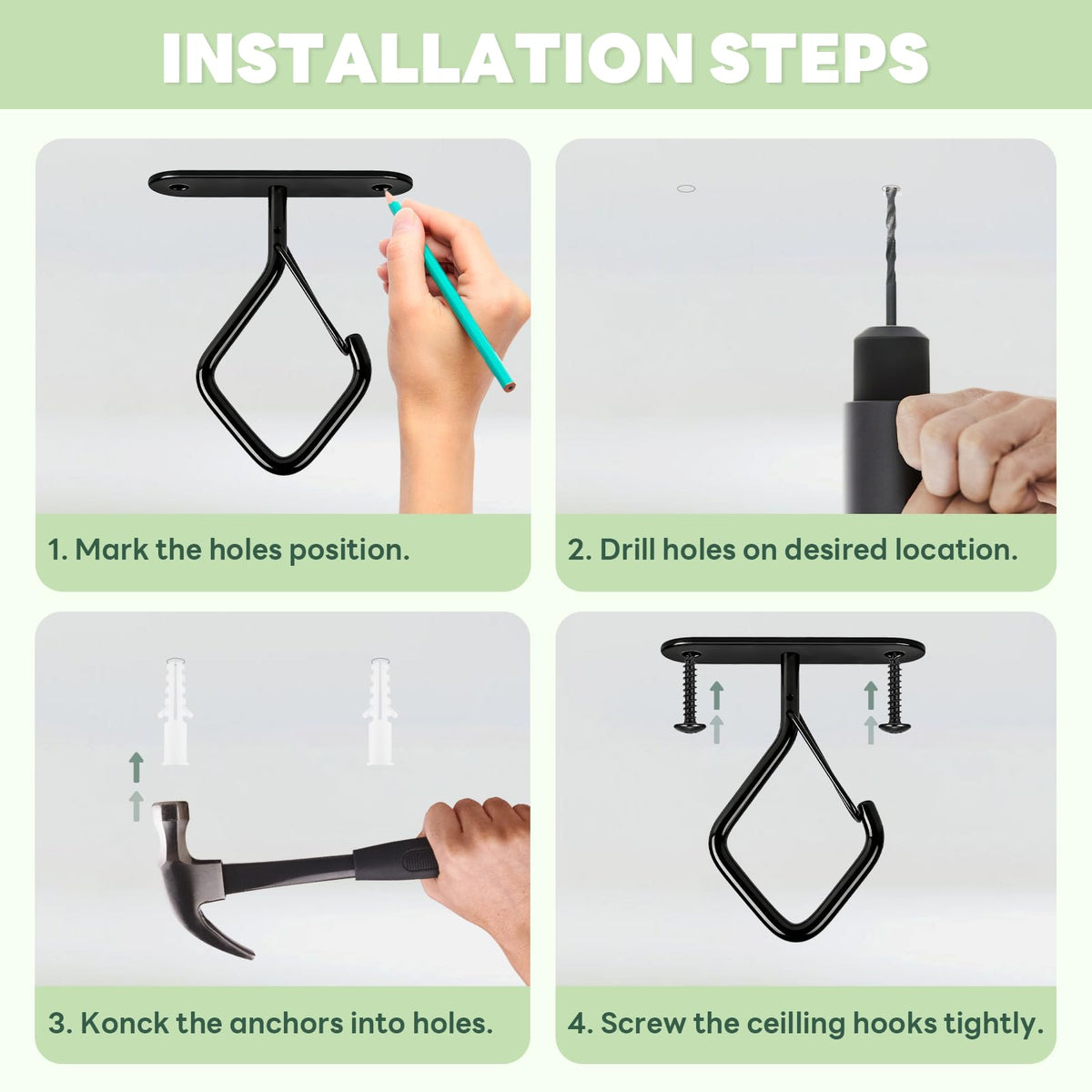 MEILIDY 4-pack ceiling hooks ready to install