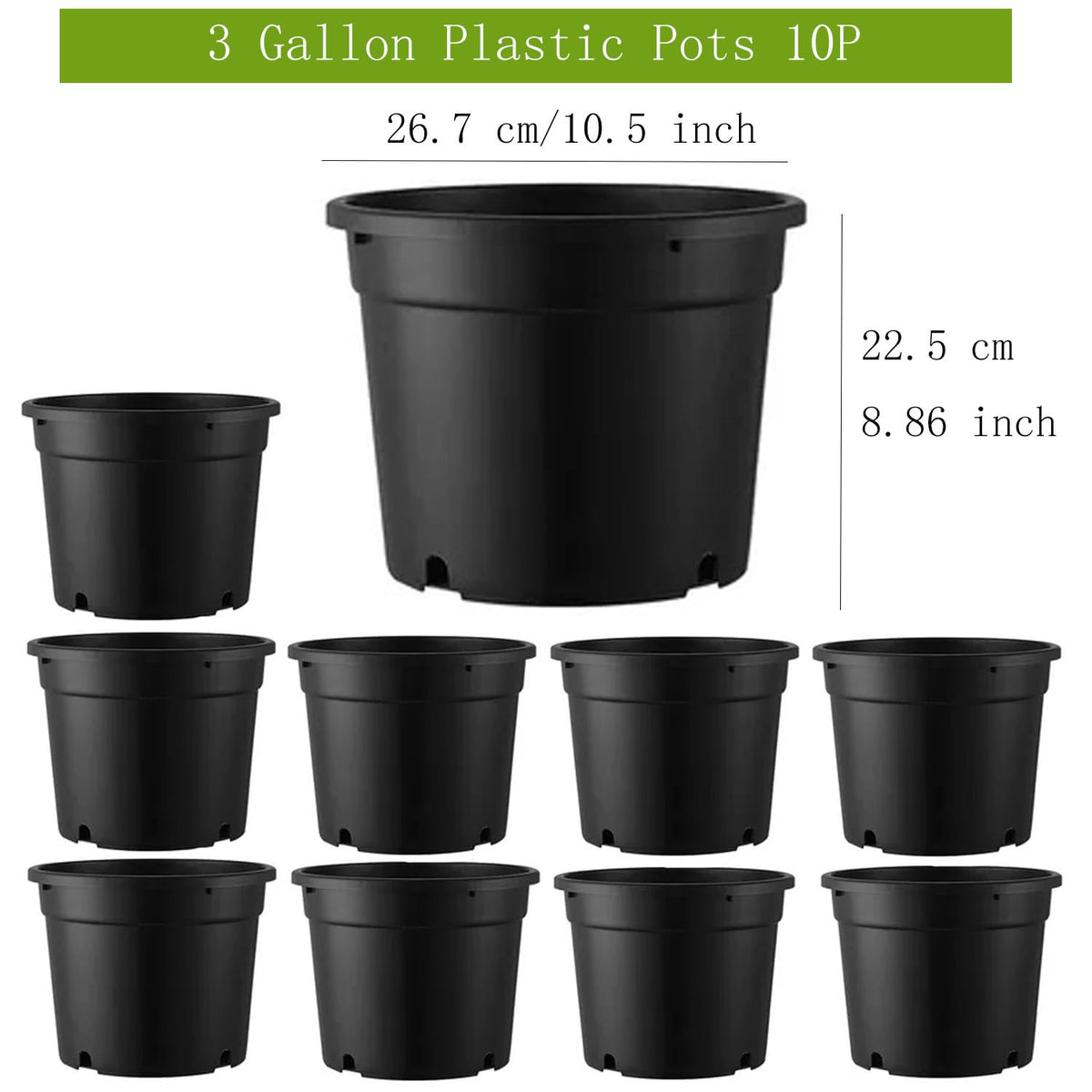 MEJENYY 3-gallon pot side view highlights sturdy, lightweight plastic