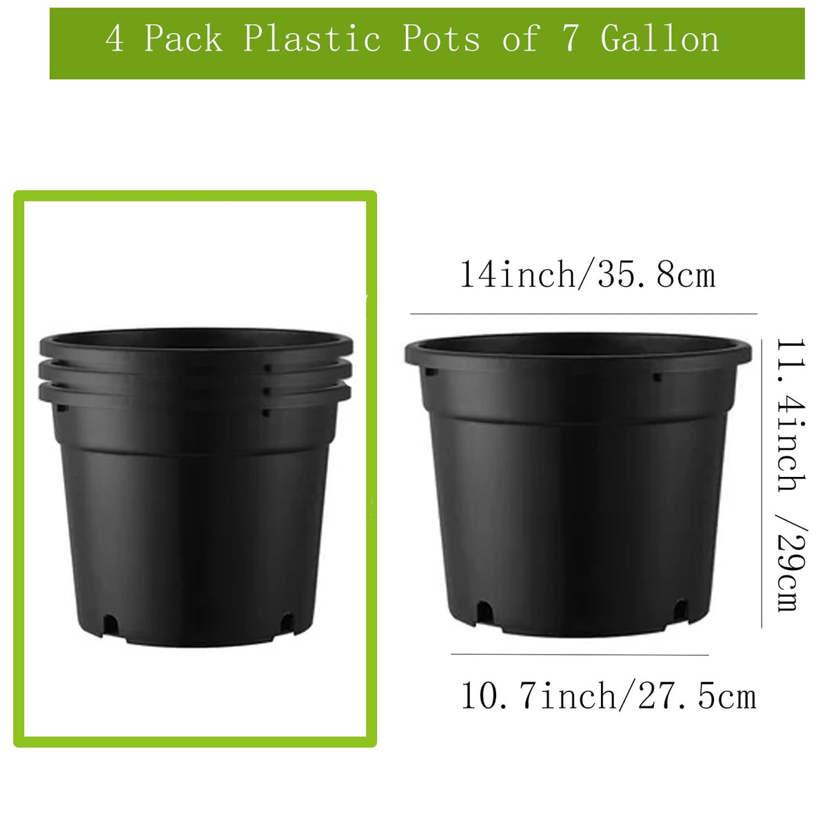 MEJENYY 7 gallon pot side view highlighting thickened walls for durability.