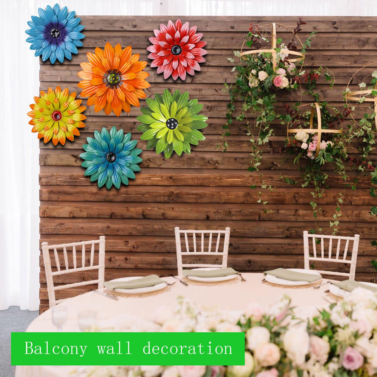 MEJENYY wall hanging sunflower decor, eye-catching 8 inch metal flower for yard.