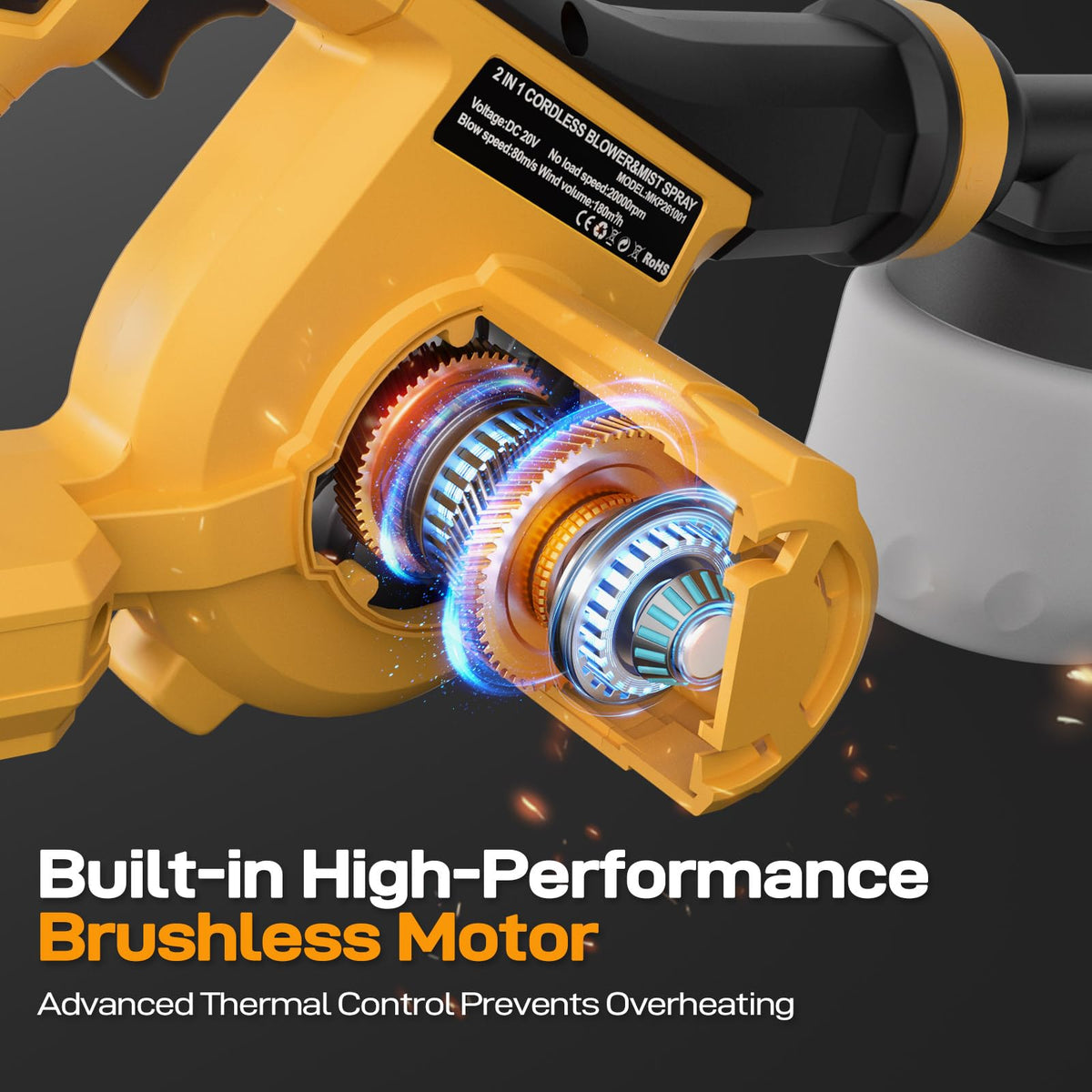 MekiPow electric duster brushless motor for longer runtimes