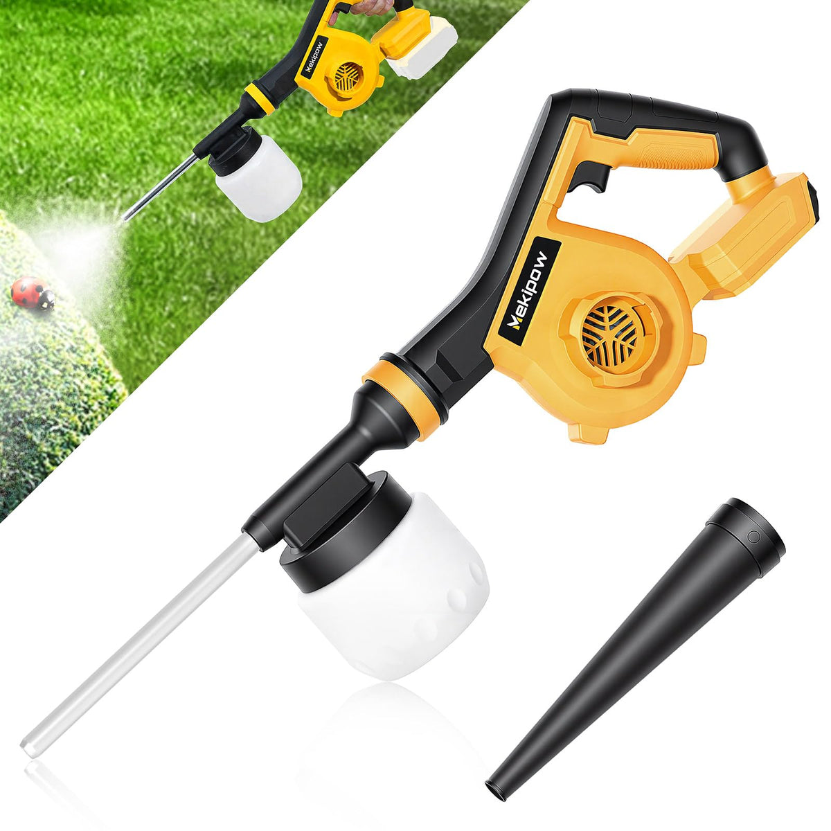 MekiPow electric duster with Dewalt compatibility front view for easy garden dusting