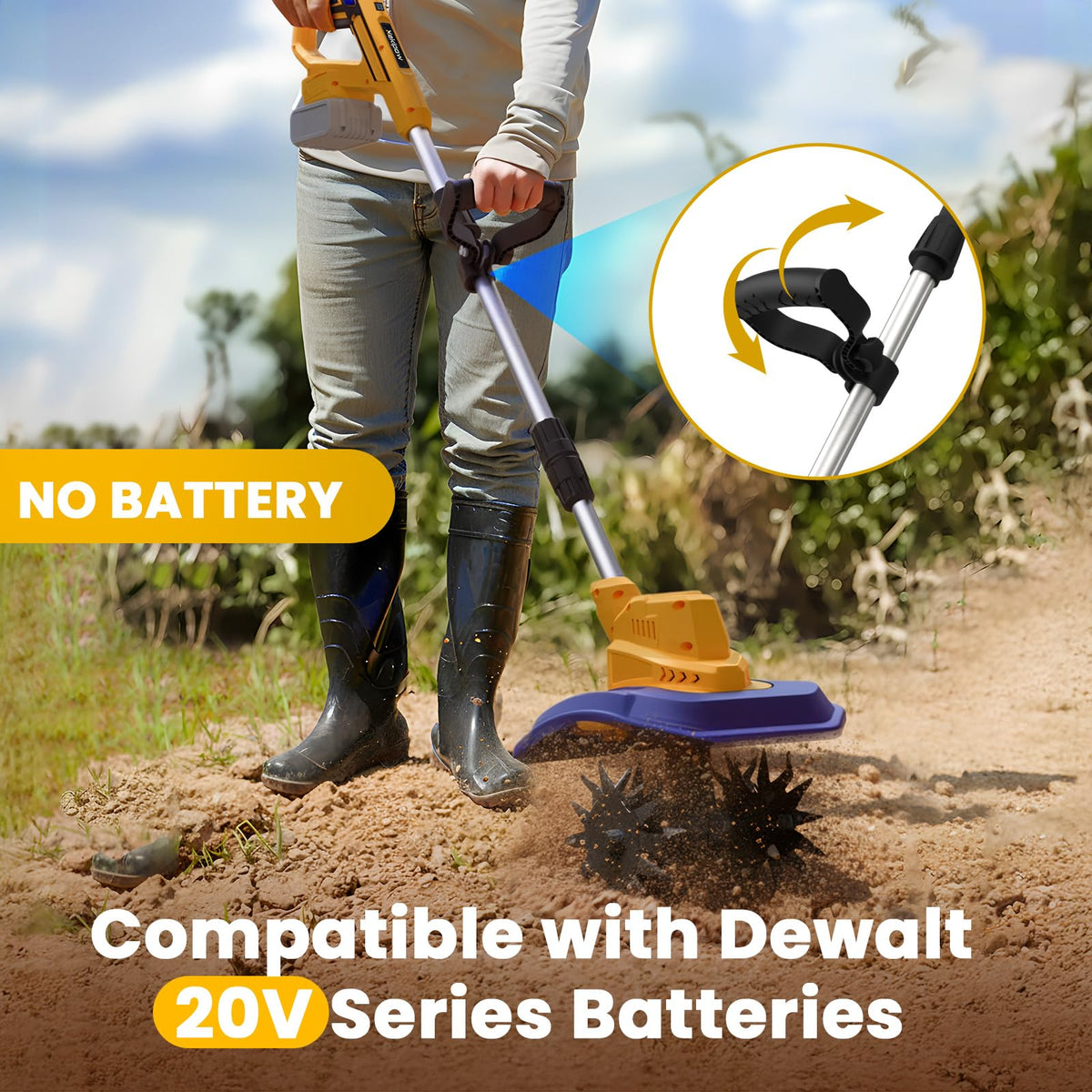 MekiPow lightweight cordless tiller for easy handling and portability.