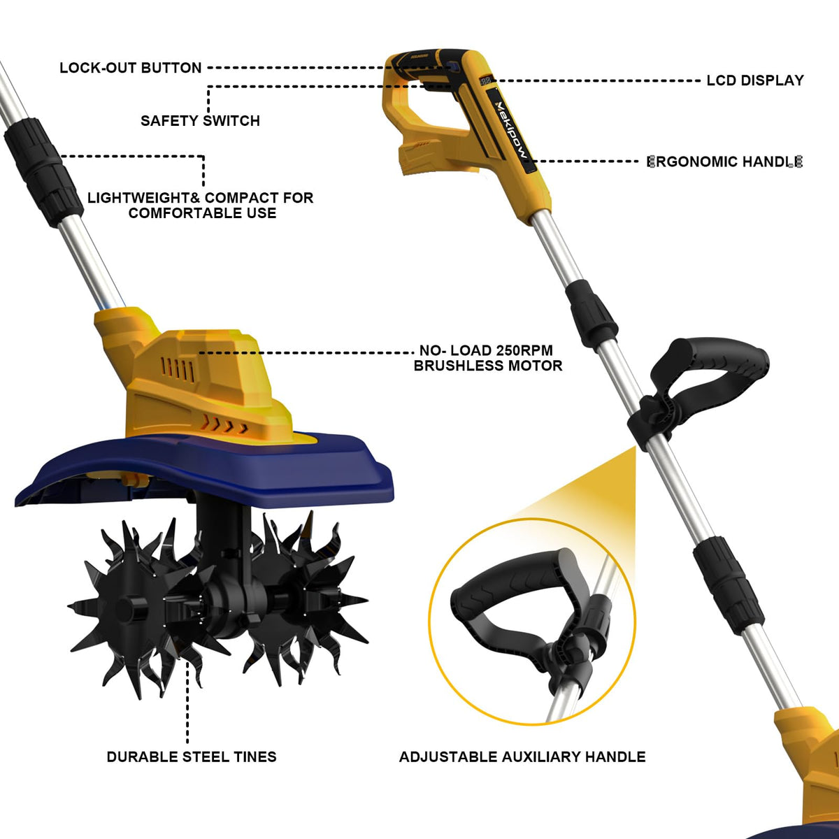 MekiPow versatile rototiller suitable for plowing, turning, weeding, and breaking hardpan.