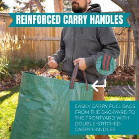 Four carry handles enable balanced transport of garden waste with MEKKAPRO bags.
