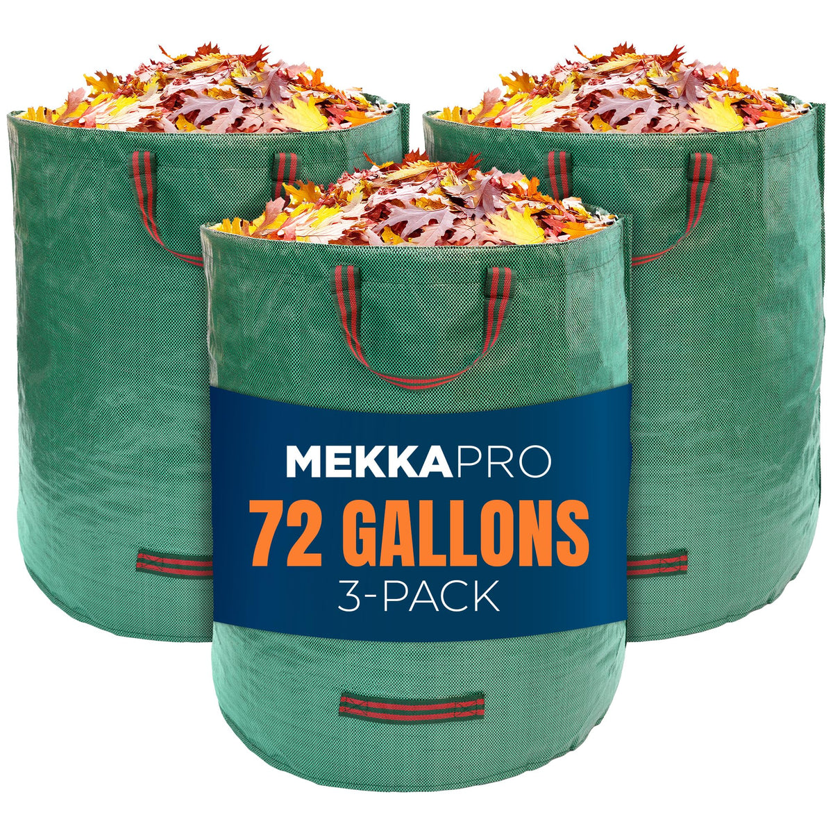 MEKKAPRO Big Gulp 72-gallon lawn bags with high-capacity debris containment.