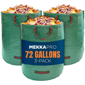 MEKKAPRO Big Gulp 72-gallon lawn bags with high-capacity debris containment.