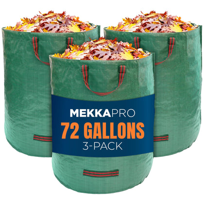 MEKKAPRO Big Gulp 72-gallon lawn bags with high-capacity debris containment.