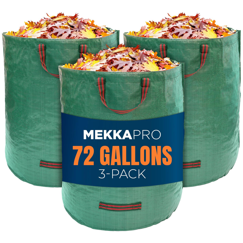 MEKKAPRO Big Gulp 72-gallon lawn bags with high-capacity debris containment.