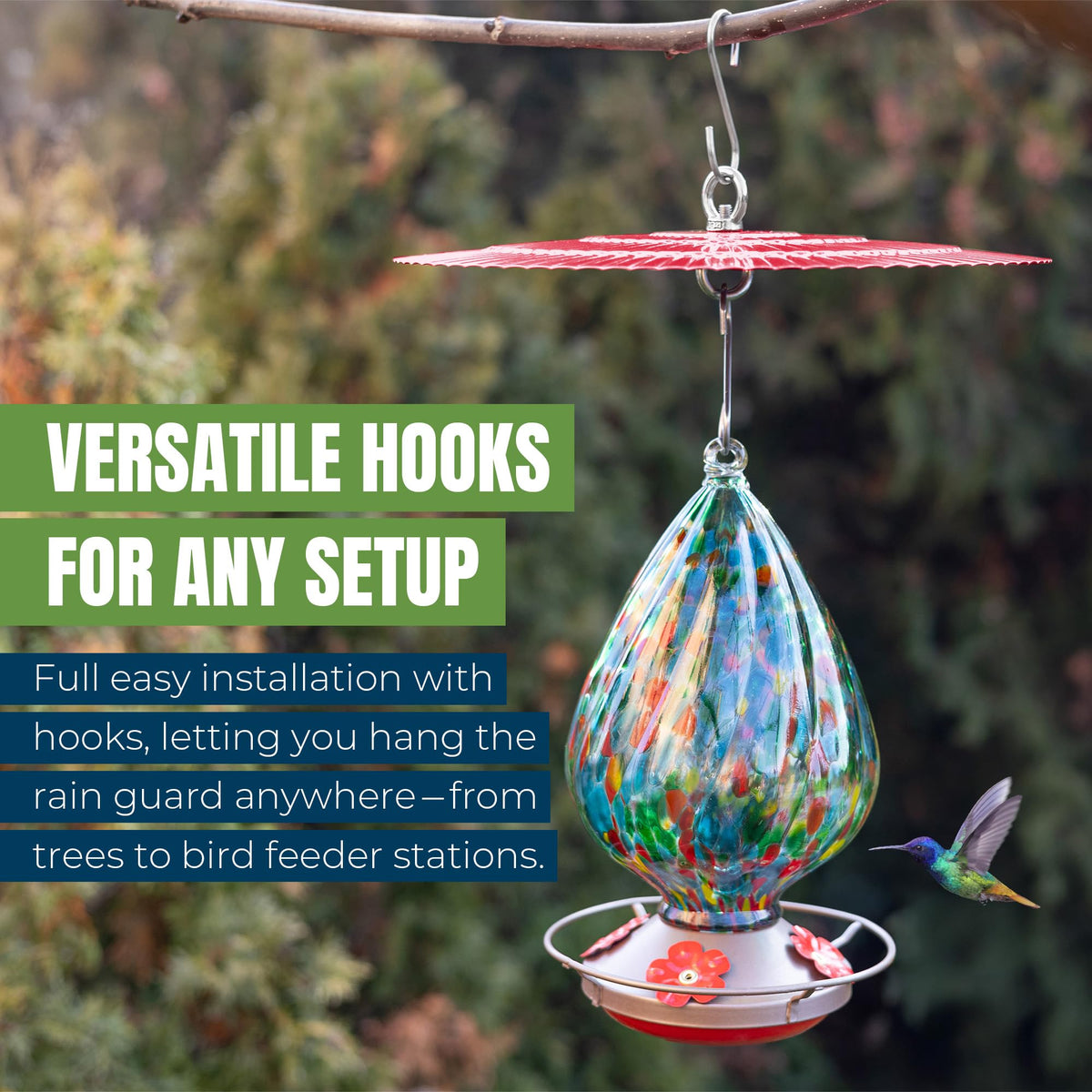 MEKKAPRO hummingbird feeder shade cover offers weather protection and visual appeal.