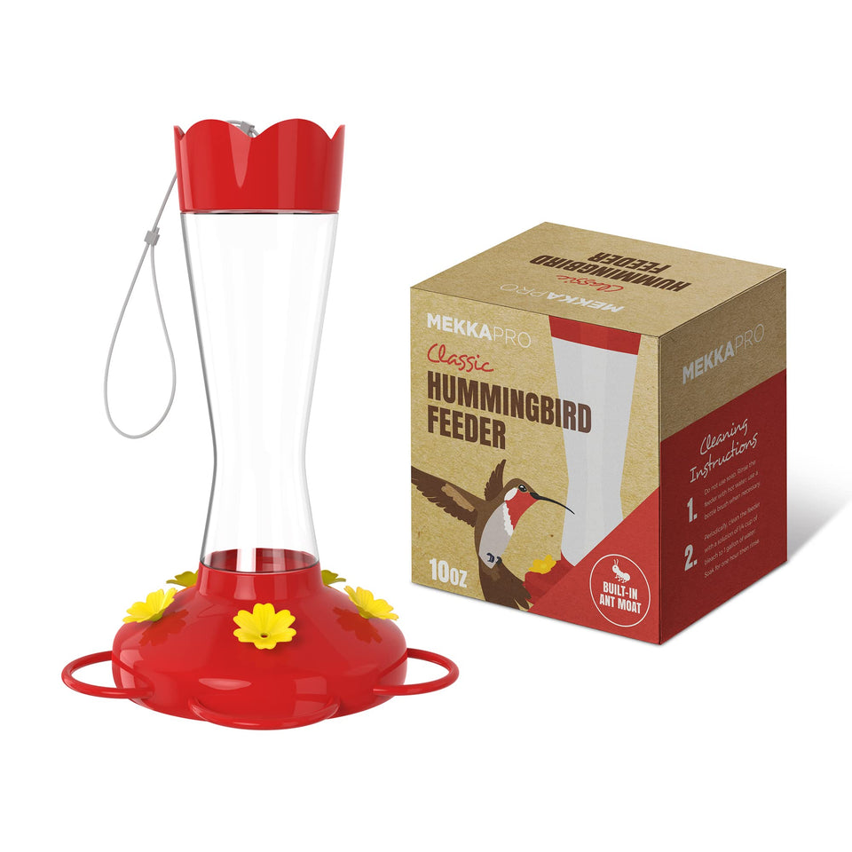 MEKKAPRO outdoor hummingbird feeder in bright red glass attracts hummingbirds to your backyard