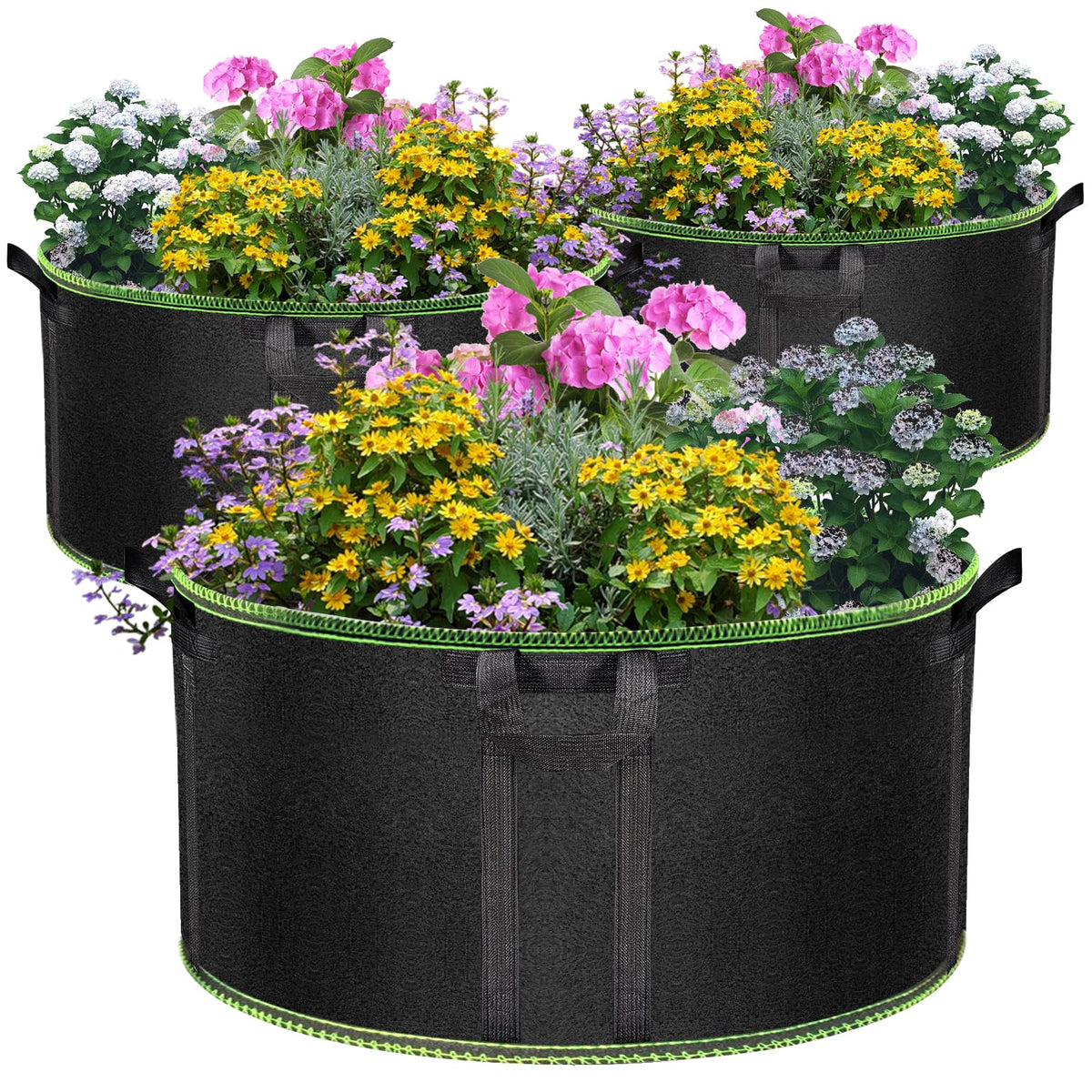 MEKOLIFE 50-gallon grow bags three-pack for versatile vegetable and flower planting.