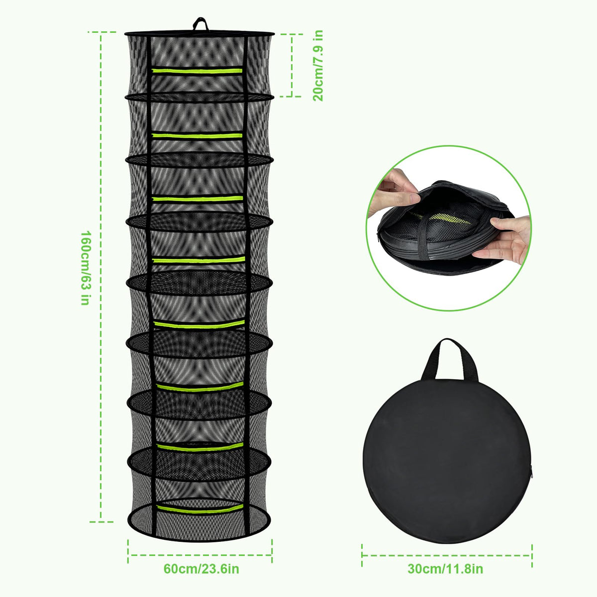 MEKOLIFE 8-layer hanging rack side view demonstrating vertical drying capacity