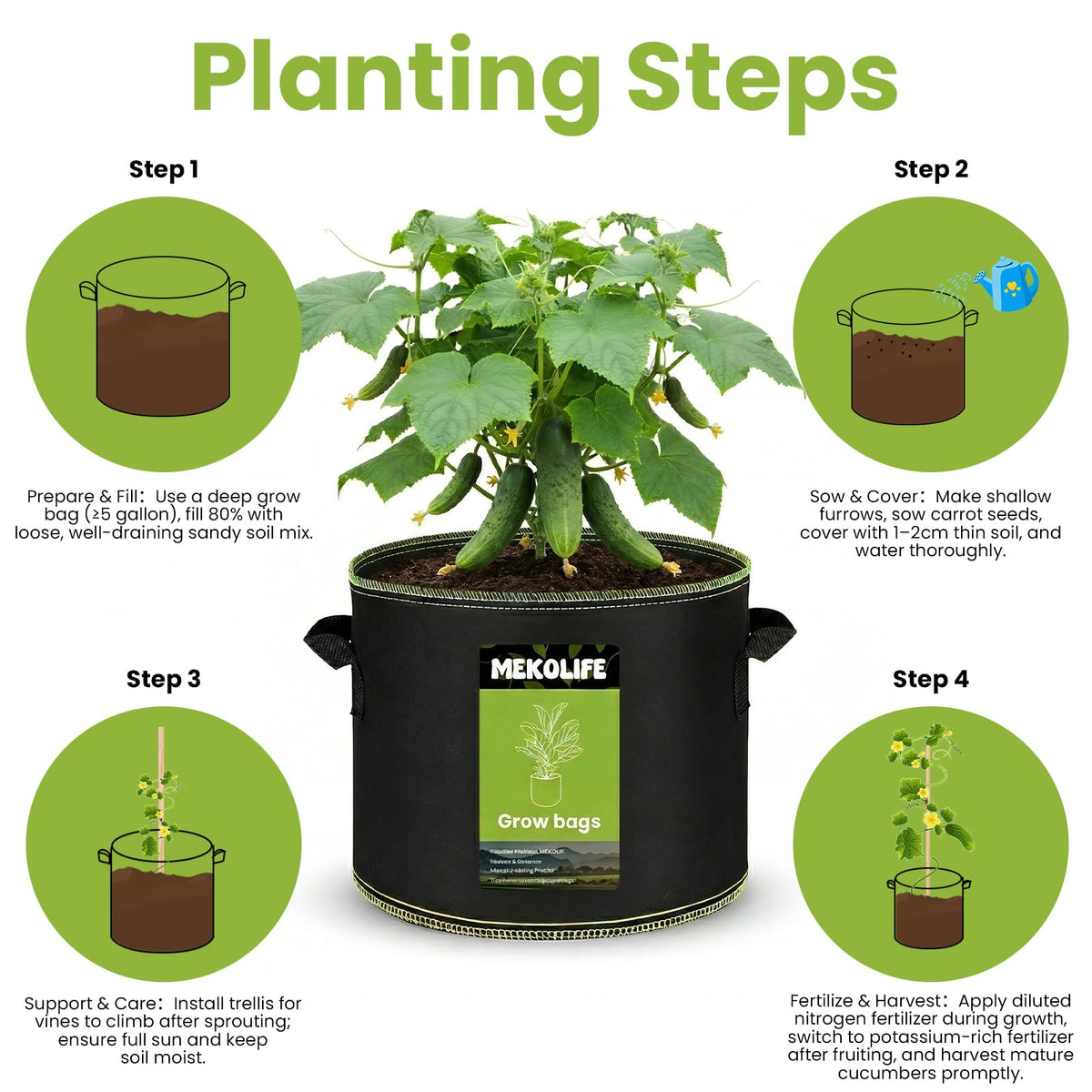 MEKOLIFE durable fabric bags support healthy root growth through breathable material.
