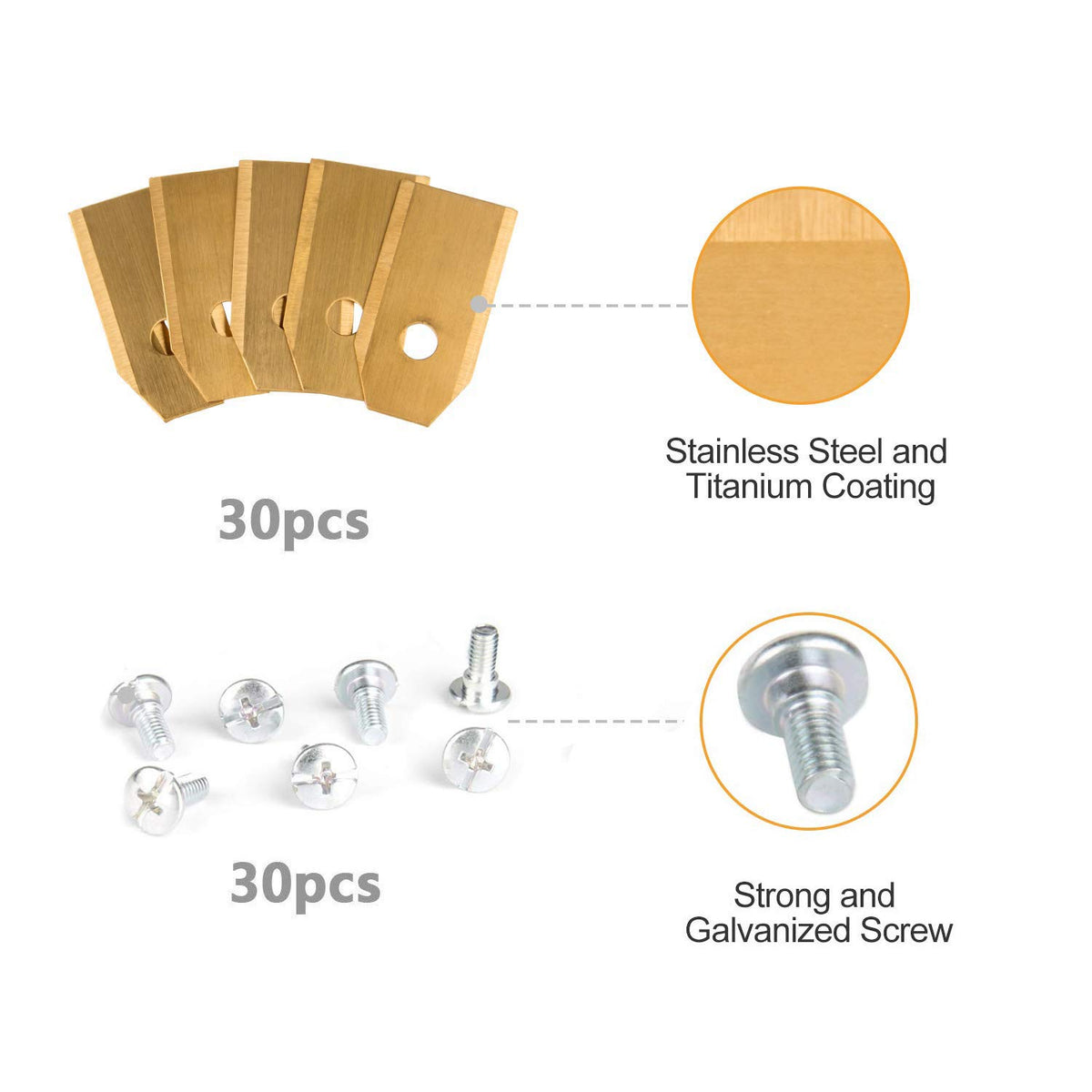 Melayous stainless steel blades 35x18x0.75mm enable precise mowing results.