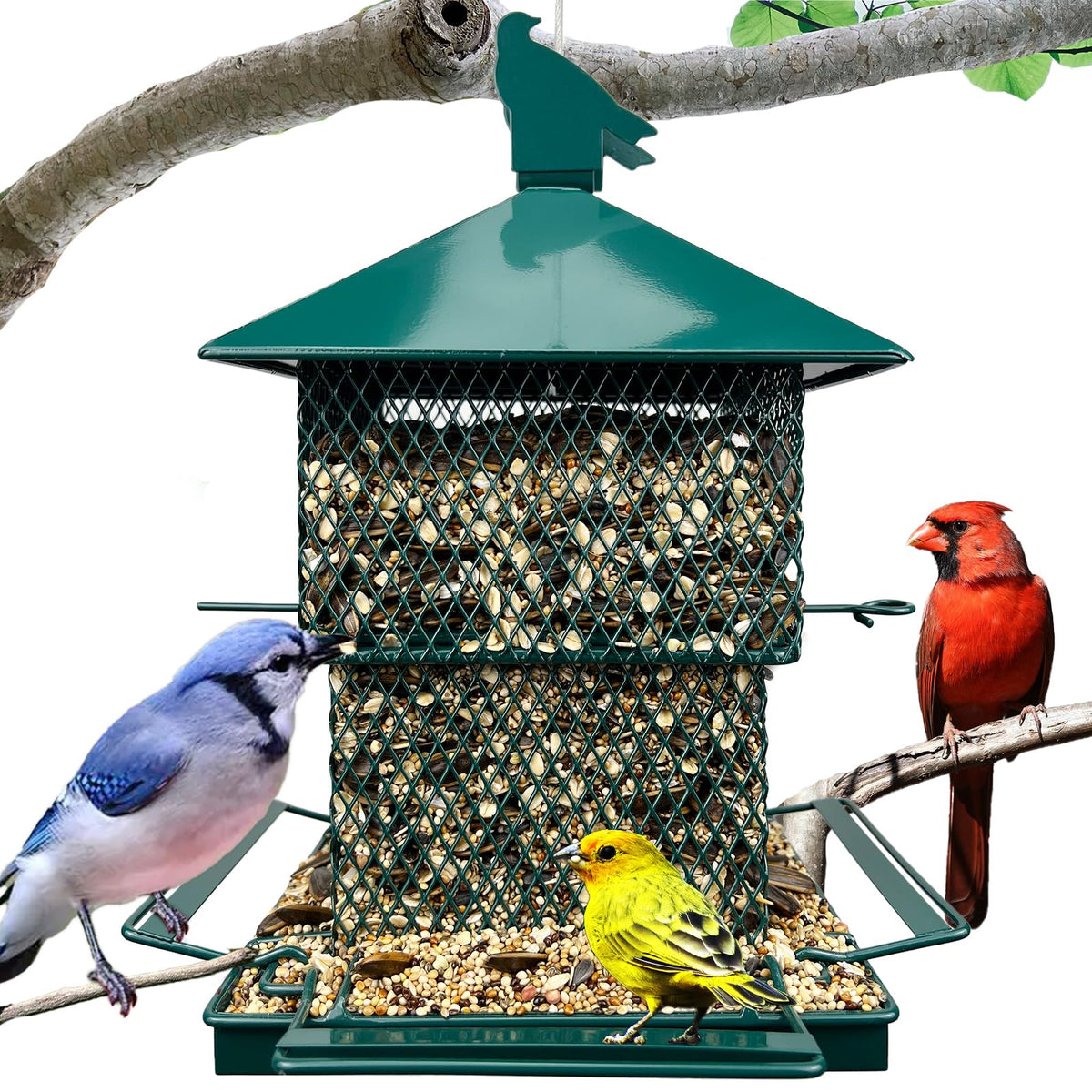 Meleave bird feeder outdoors with large capacity for long-lasting seed meals.